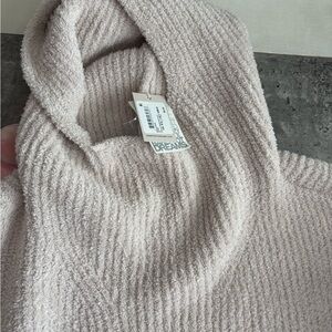 Barefoot Dreams Cozy Cream Cowl Neck Sweater to be worn as a layer peice